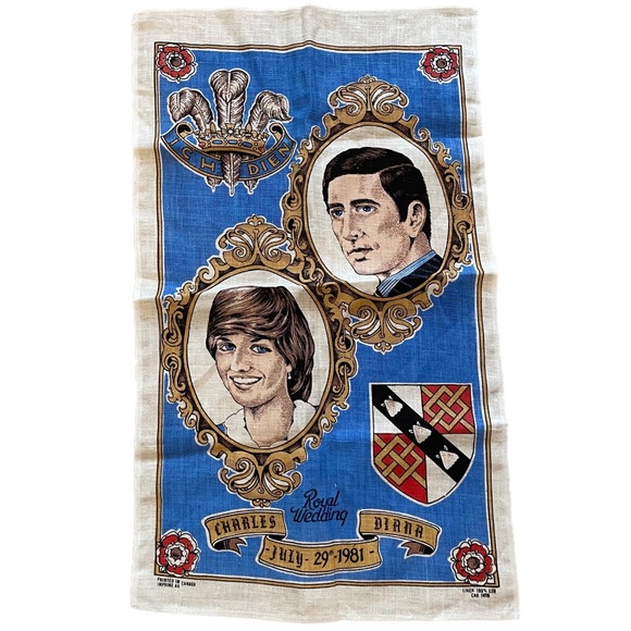 Linen tea towel featuring Charles and Diana the Royal Wedding 1981. - Picture 1 of 5